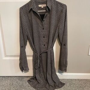 LOFT Black and Gray Long Sleeve Dress